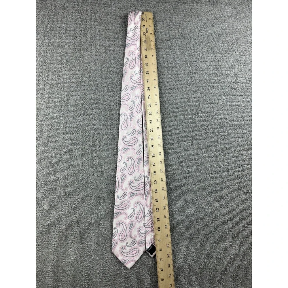 Vintage‎ Bruno Piattelli Roma Men Necktie Pink Gray 100% Silk Hand Made Office